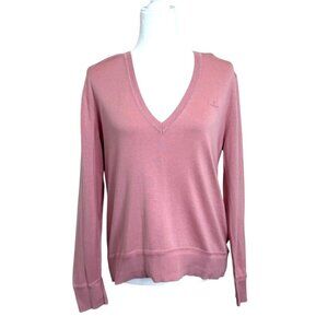 Gant Womens Pink V-Neck Long Sleeve Pullover Sweater Pima Cotton Size M